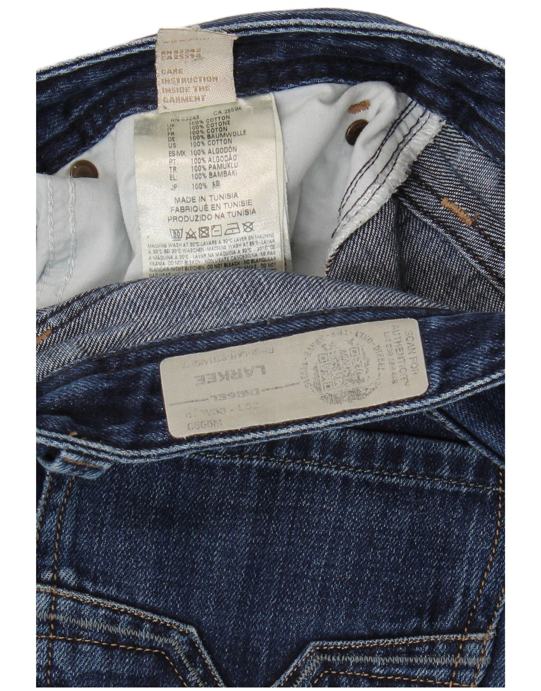 DIESEL Jeans dritti regolari Larkee da uomo W33 L32 cotone blu navy