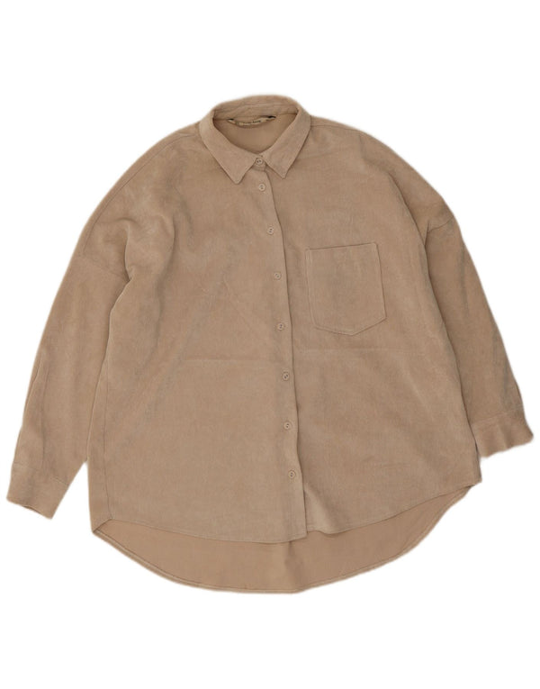 Camicia da donna oversize in velluto a coste Zara UK 10 piccola in poliestere beige