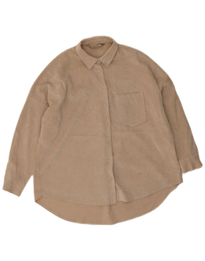Camicia da donna oversize in velluto a coste Zara UK 10 piccola in poliestere beige
