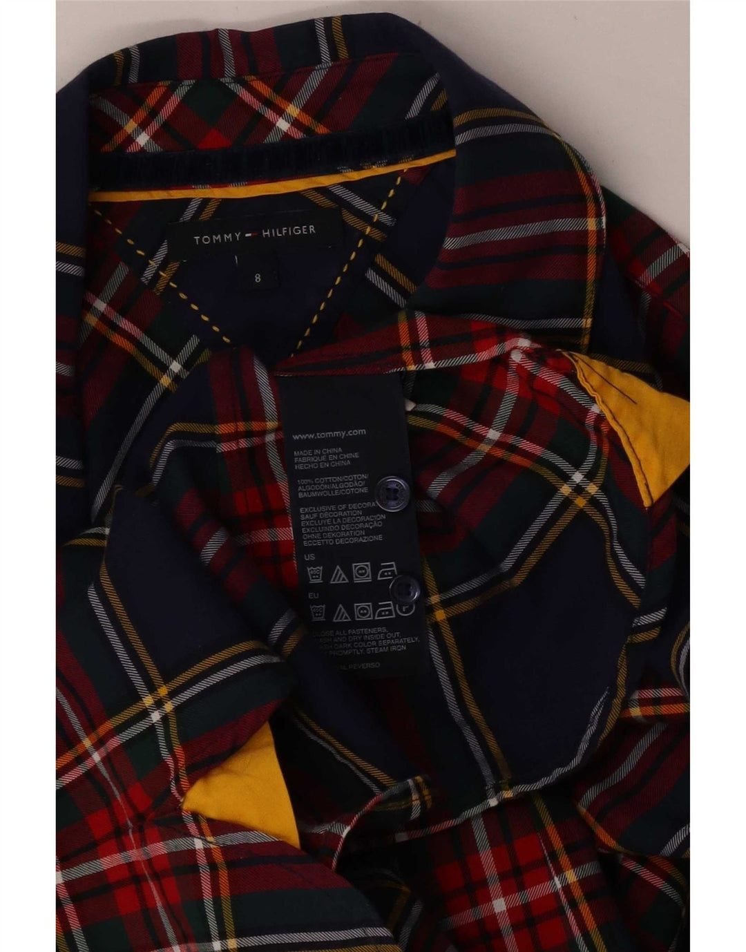 Camicia in flanella da donna Tommy Hilfiger US 8 cotone medio a quadri blu navy