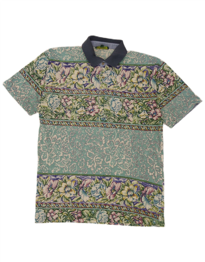 Polo vintage da uomo in cotone floreale verde medio