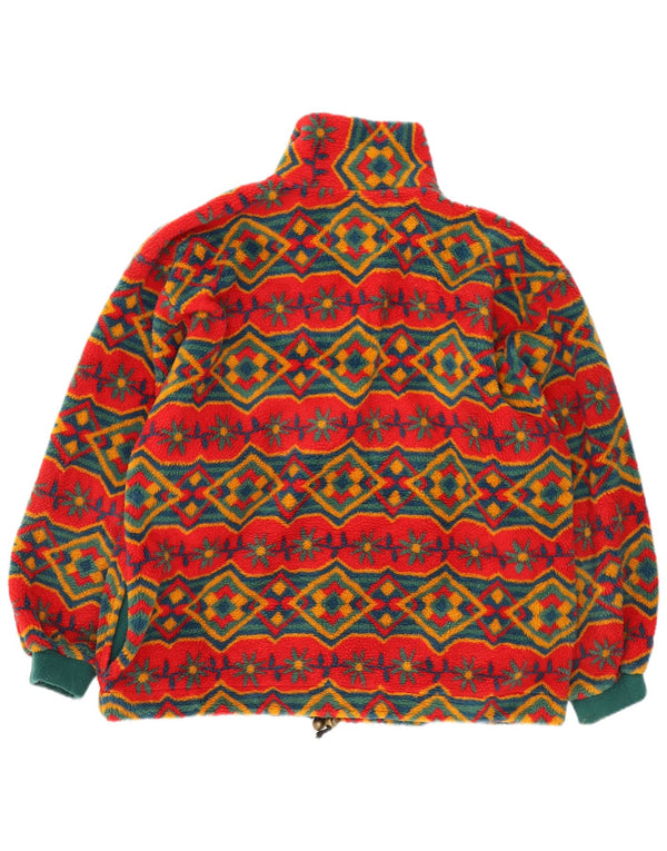 Giacca in pile oversize da donna vintage UK 18 XL rossa geometrica