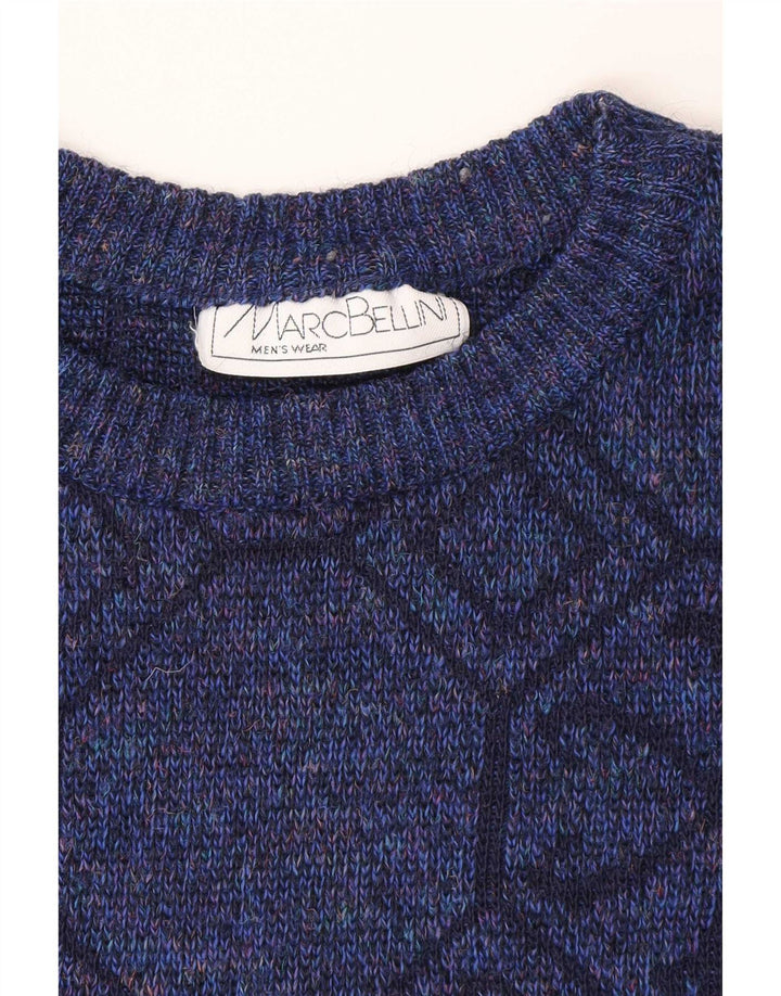 Maglione maglione girocollo da uomo vintage XL blu geometrico