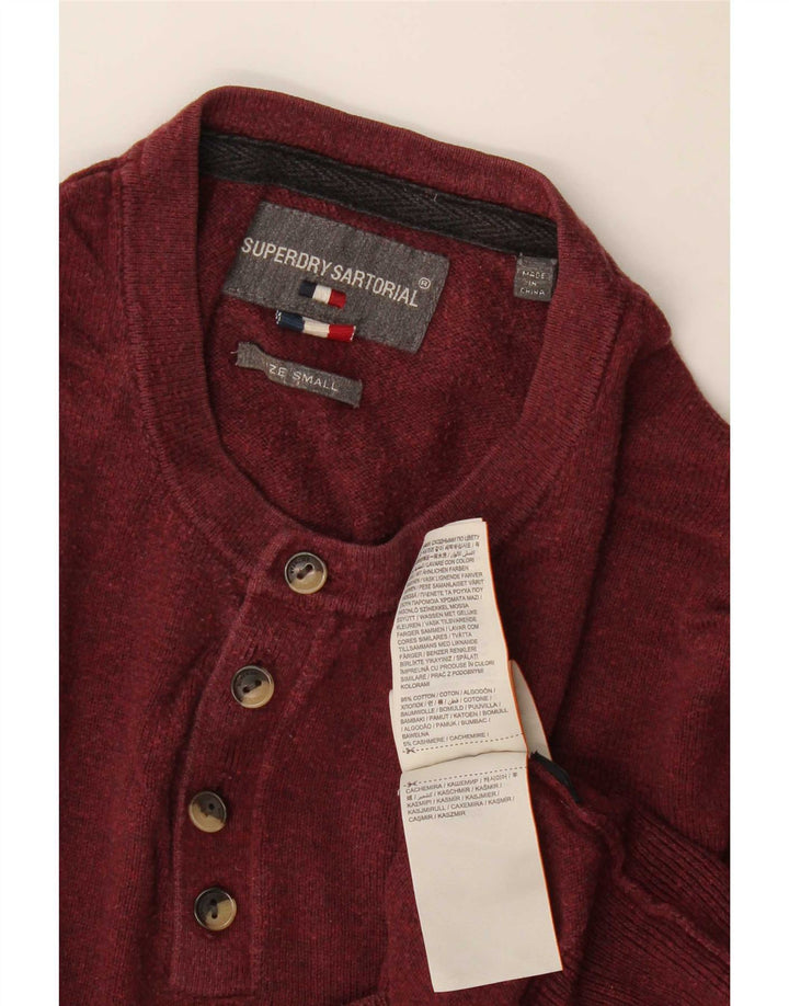Maglione da uomo con collo a bottoni Superdry piccolo in cotone bordeaux