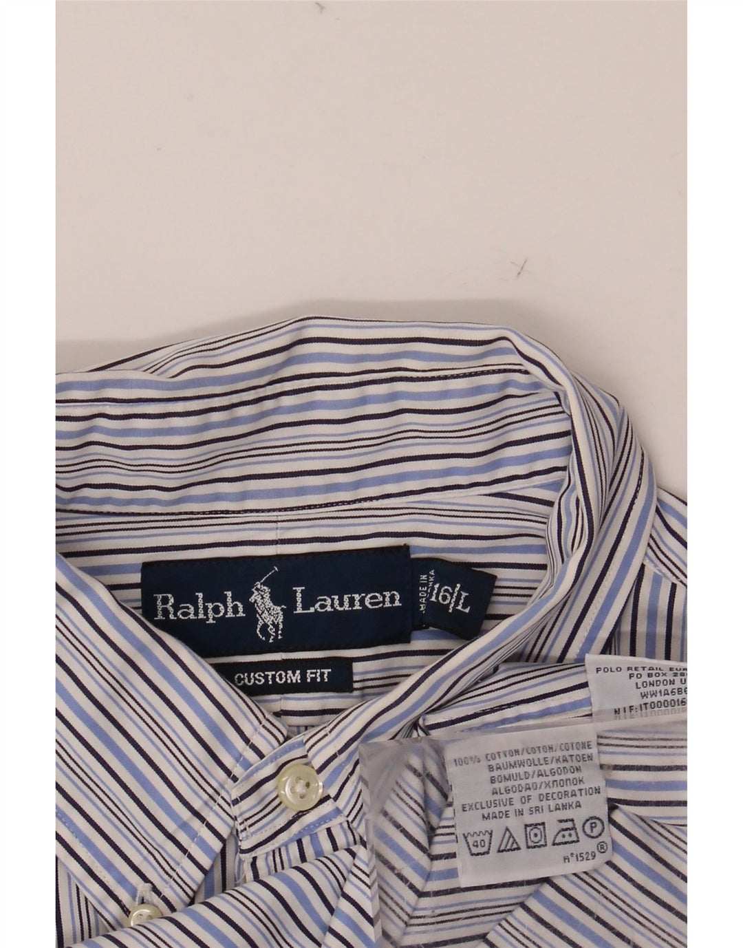 RALPH LAUREN Camicia da uomo su misura taglia 16 grande cotone a righe blu