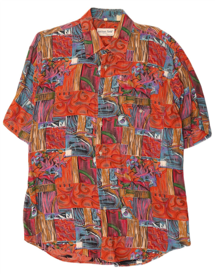 Camicia vintage da uomo a maniche corte patchwork rosso medio