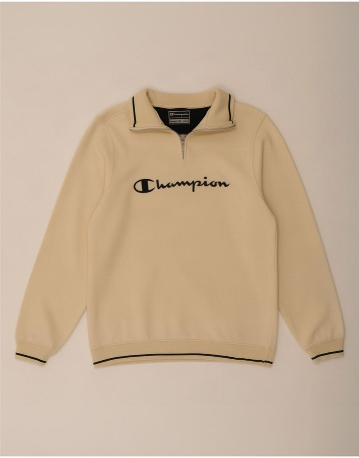 Felpa Champion da uomo con grafica con zip e collo, piccola, in cotone beige