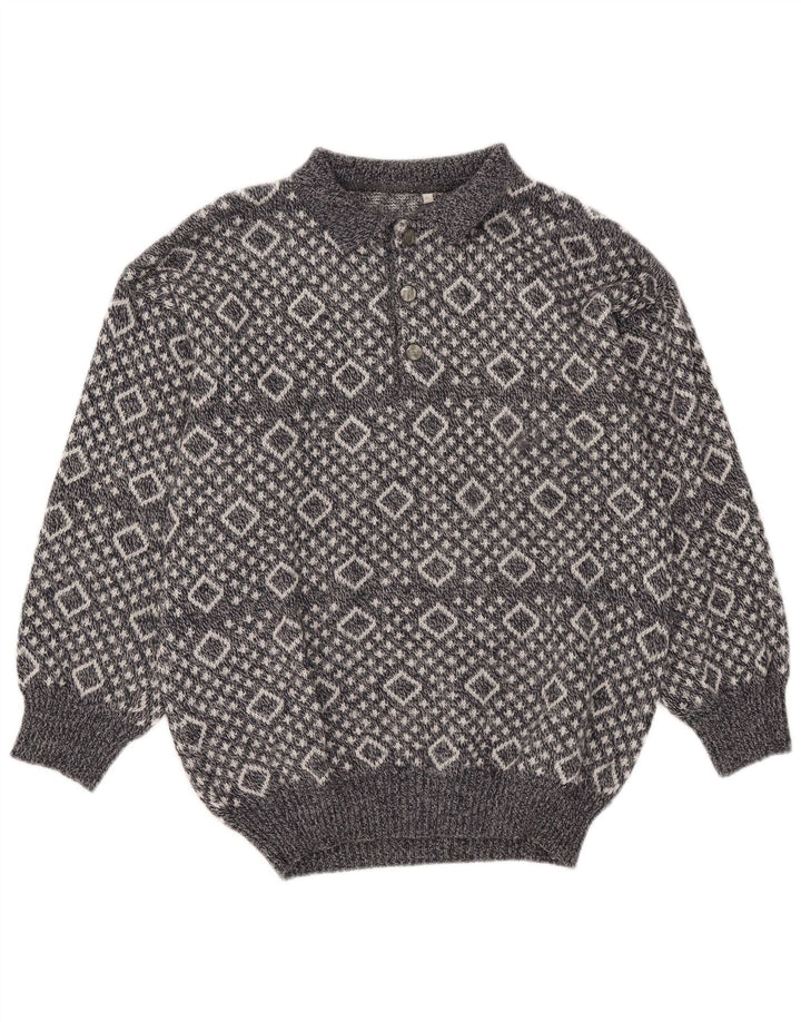 Maglione vintage da uomo con collo alto XL grigio a rombi/diamante