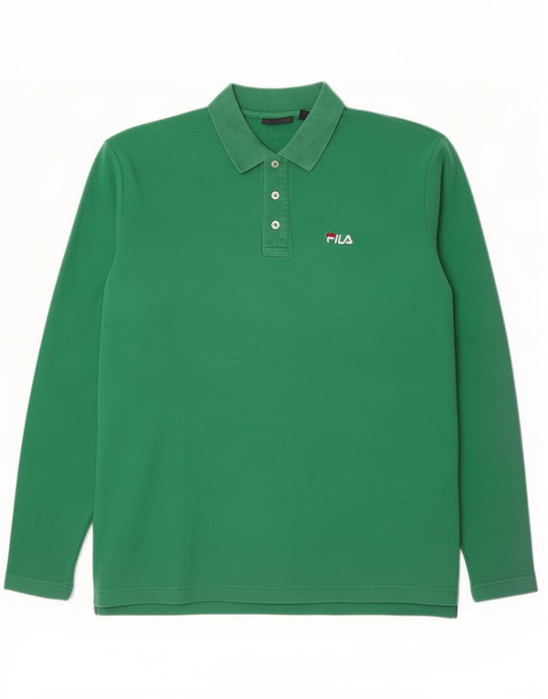 Polo da uomo a maniche lunghe Fila XL in cotone verde