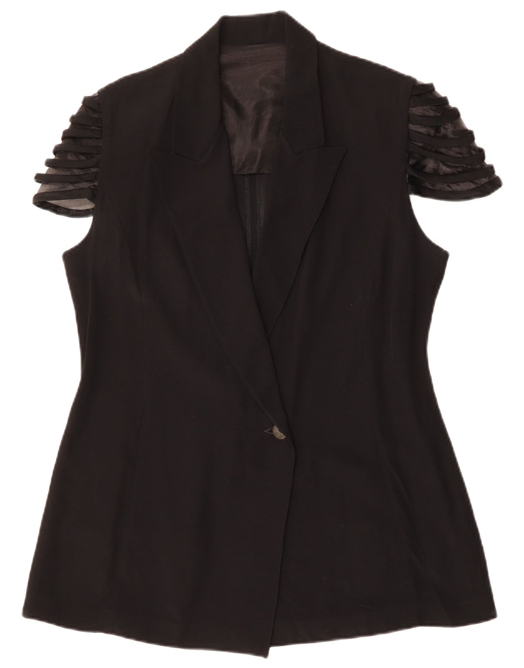 Giacca blazer vintage da donna a maniche corte a 1 bottone IT 48 XL acetato nero