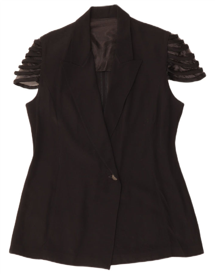 Giacca blazer vintage da donna a maniche corte a 1 bottone IT 48 XL acetato nero