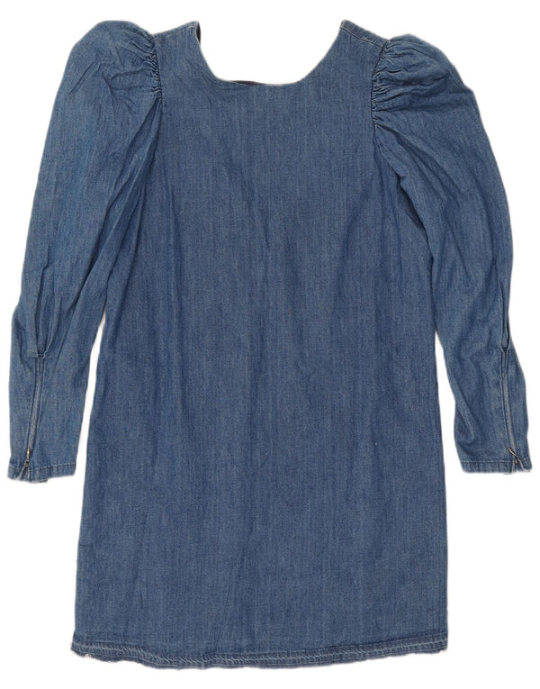Abito vintage in denim a maniche lunghe da donna UK 12 Blu medio