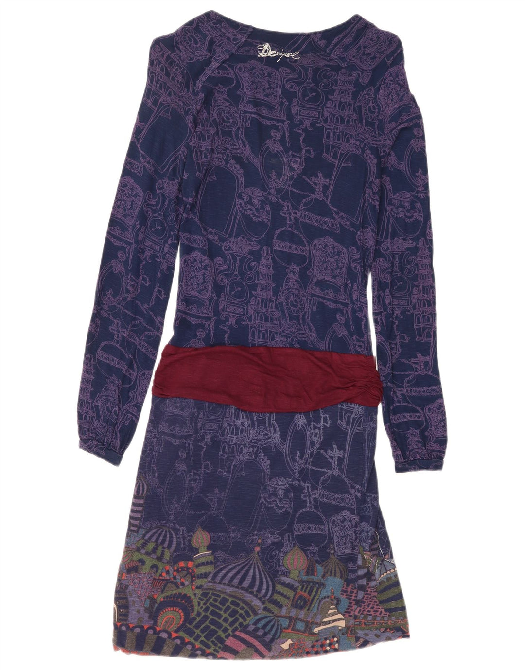 Desigual Abito da donna con motivo astratto a vita bassa UK 8 Small Blu navy