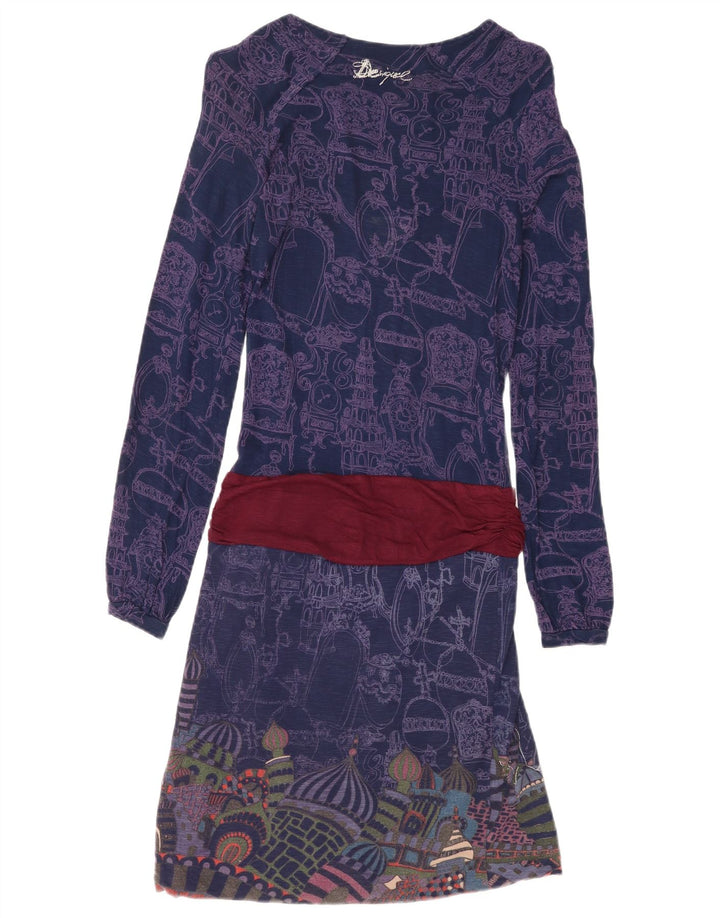 Desigual Abito da donna con motivo astratto a vita bassa UK 8 Small Blu navy