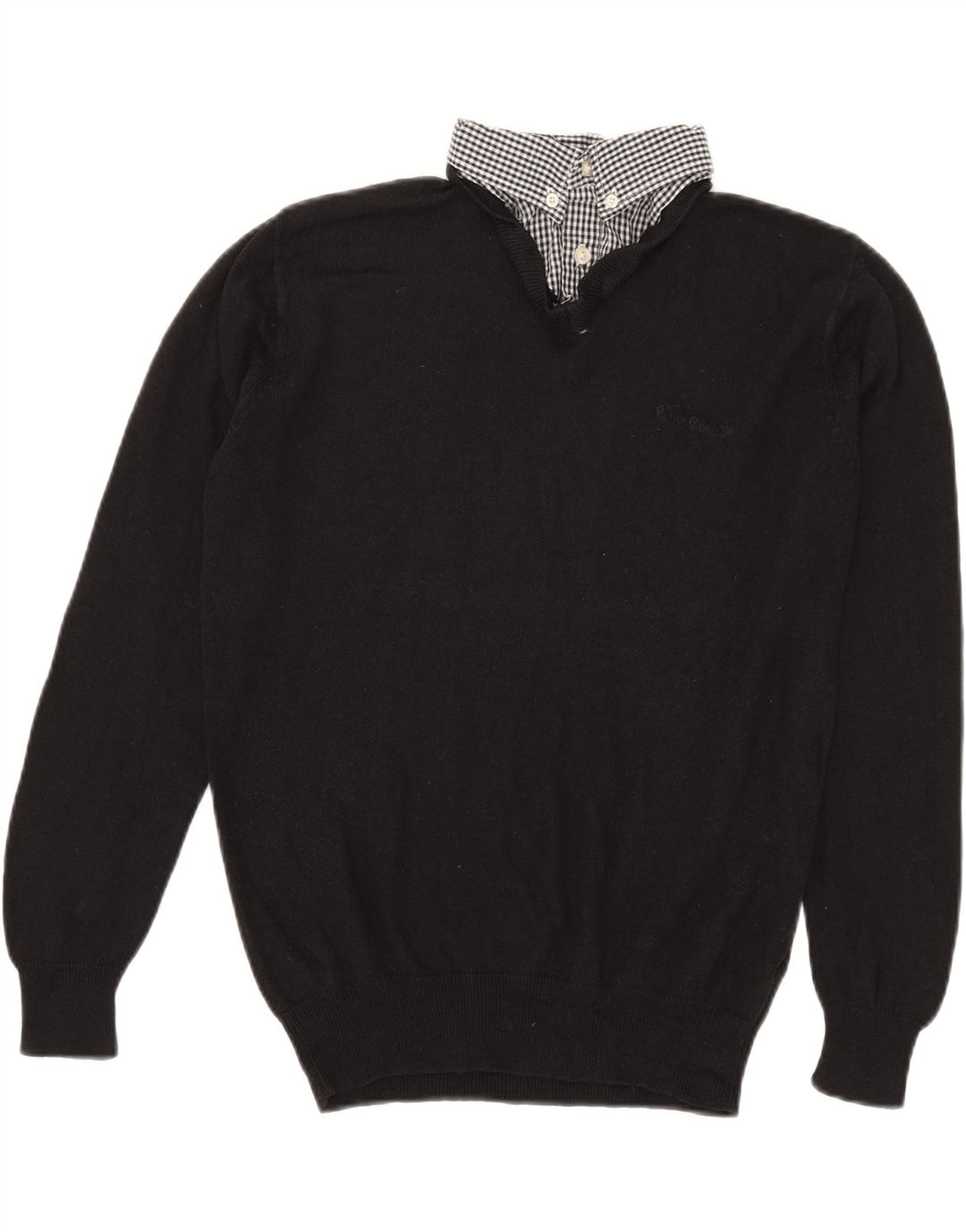 Maglione da uomo con scollo a V Pierre Cardin, acrilico a quadri neri medi
