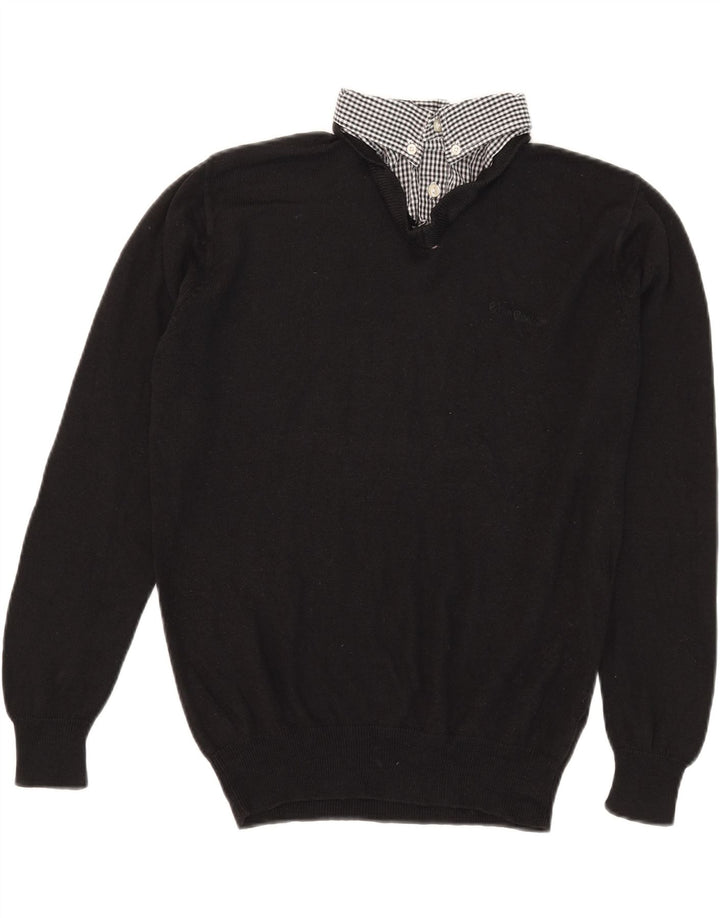 Maglione da uomo con scollo a V Pierre Cardin, acrilico a quadri neri medi