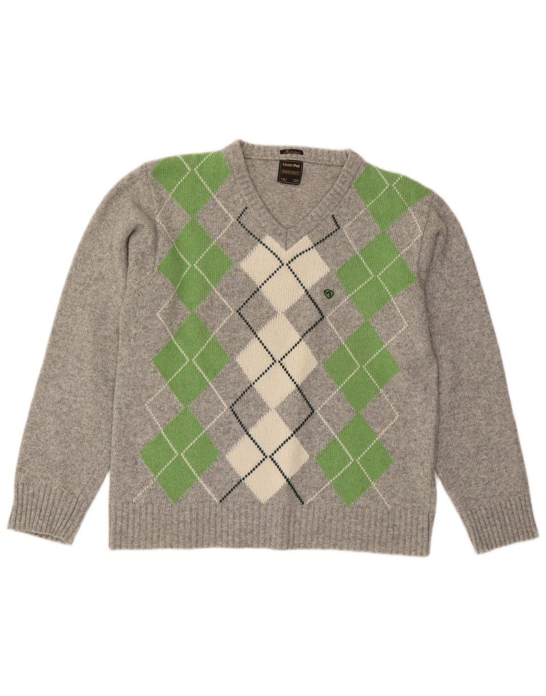 Maglione da uomo con scollo a V Meltin' Pot XL grigio a rombi/lana diamante