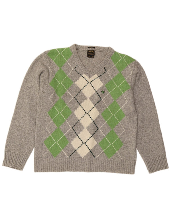 Maglione da uomo con scollo a V Meltin' Pot XL grigio a rombi/lana diamante