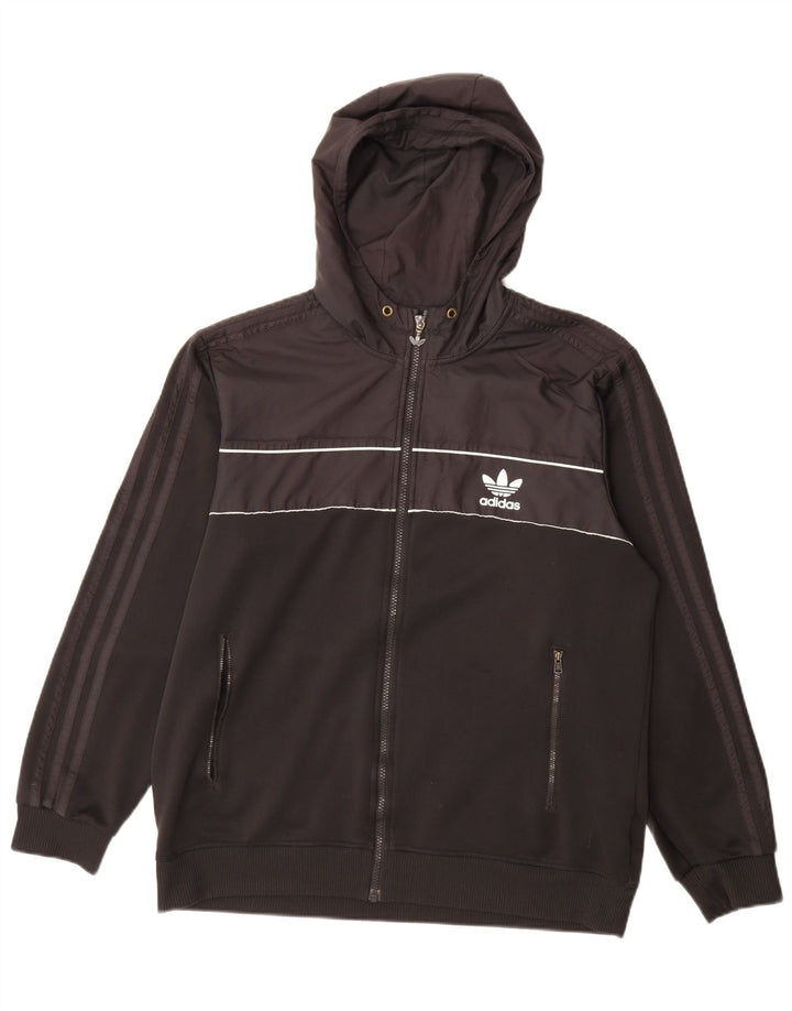 Maglione con cappuccio e zip da uomo Adidas grande in poliestere nero