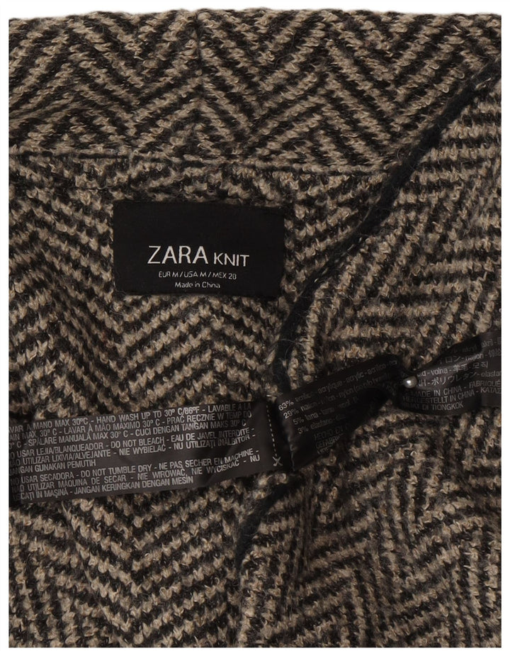 Maglione cardigan aperto da donna Zara UK 14 Acrilico a spina di pesce grigio medio