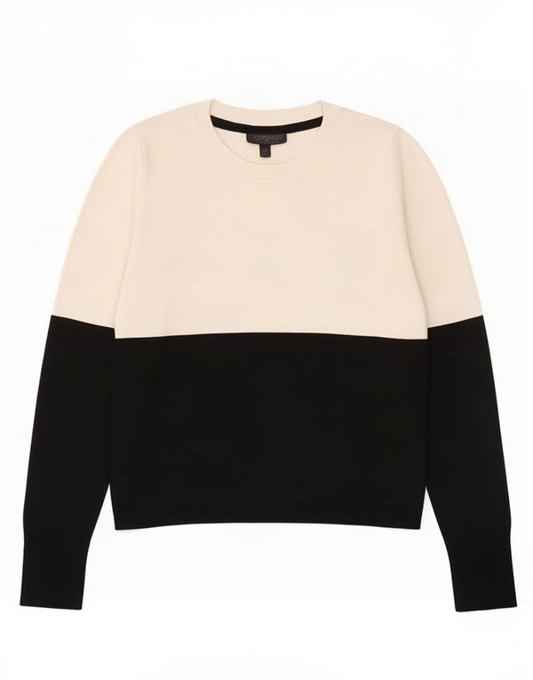 Maglione maglione girocollo corto da donna Topshop UK 10 piccolo blocco colore bianco