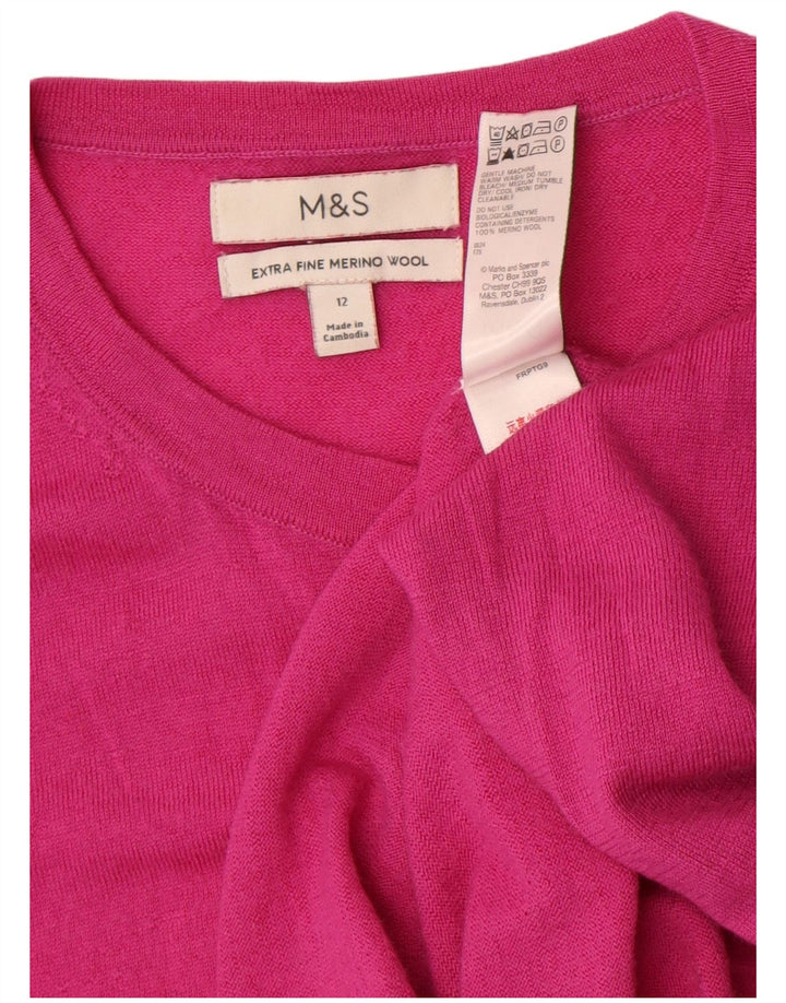 Maglione cardigan da donna Marks & Spencer UK 12 Lana merino rosa medio