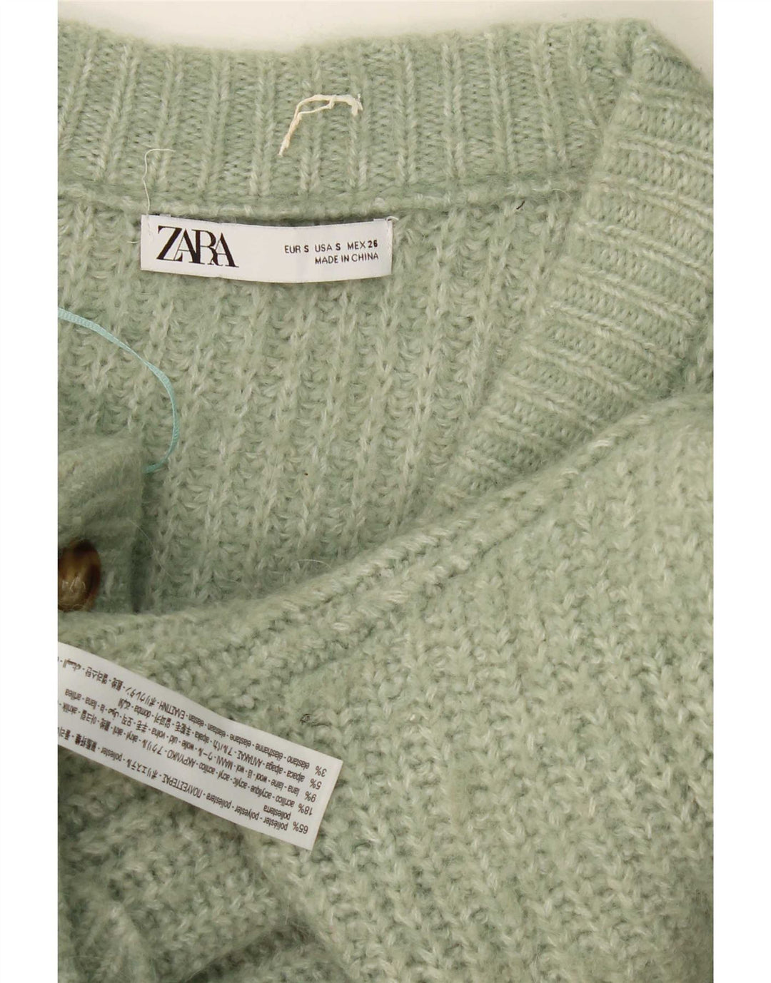 Maglione cardigan oversize da donna Zara UK 10 Piccolo poliestere screziato verde