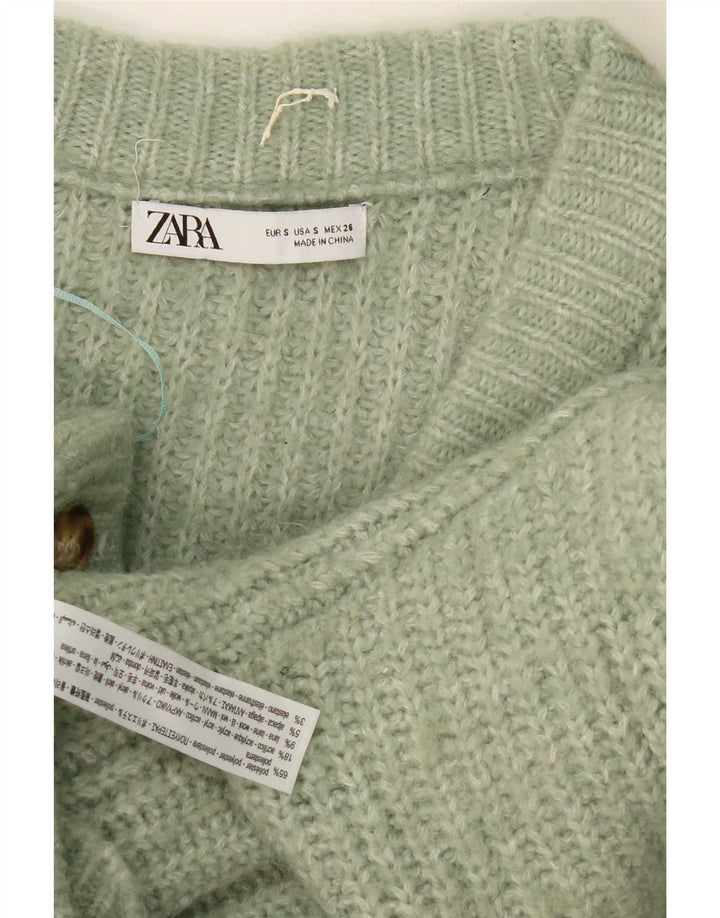 Maglione cardigan oversize da donna Zara UK 10 Piccolo poliestere screziato verde