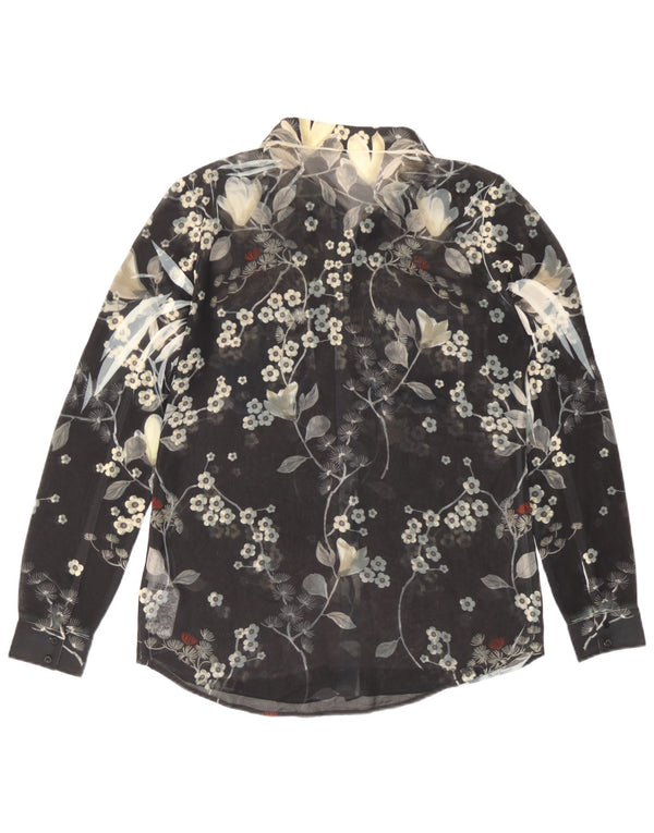 Guess camicia da donna trasparente camicetta UK 14 poliestere floreale nero medio