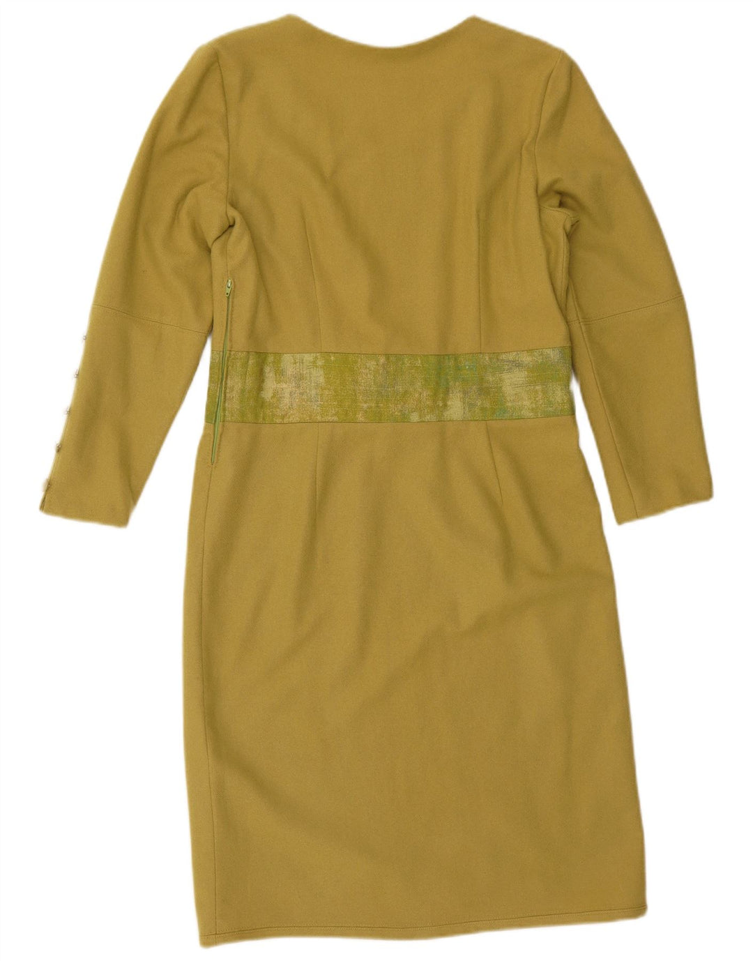 Abito a trapezio a maniche lunghe da donna vintage UK 12 verde medio