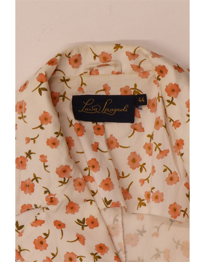LUISA SPAGNOLI Giacca Blazer a 3 Bottoni da Donna IT 44 Medio Bianco Floreale