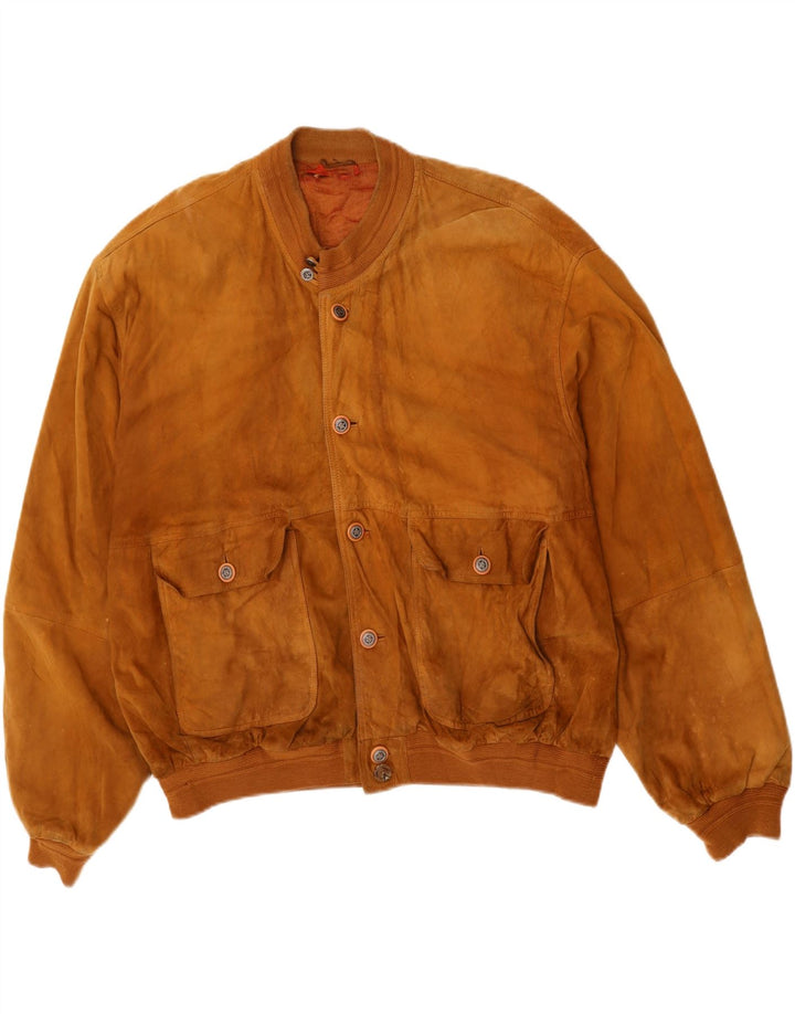 VINTAGE Mens Suede Bomber Jacket UK 44 2XL Brown Leather Vintage Vintage and Second-Hand Vintage from Messina Hembry 