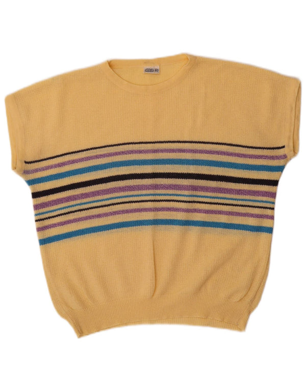 Maglione maglione vintage da donna con scollo a barca UK 16 grandi strisce gialle