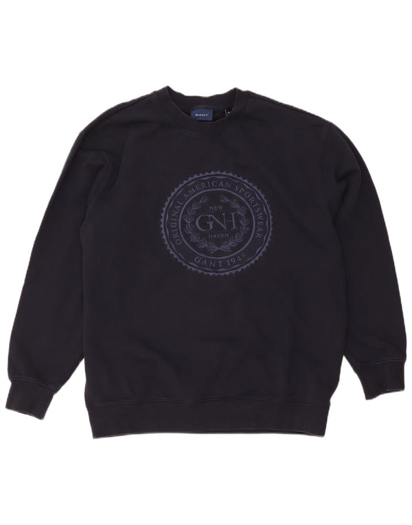 Gant Felpa con grafica da uomo Maglione medio in cotone blu navy