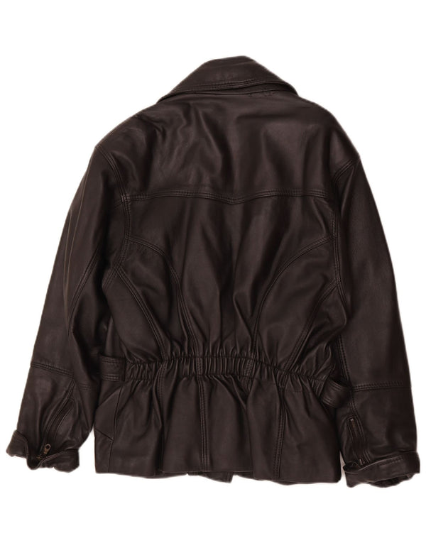 Giacca da motociclista in pelle da donna vintage UK 14 Pelle nera media
