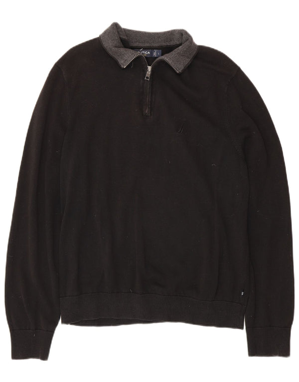 NAUTICA Maglione da uomo con zip e collo grande in cotone nero