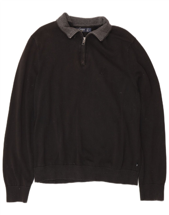 NAUTICA Maglione da uomo con zip e collo grande in cotone nero