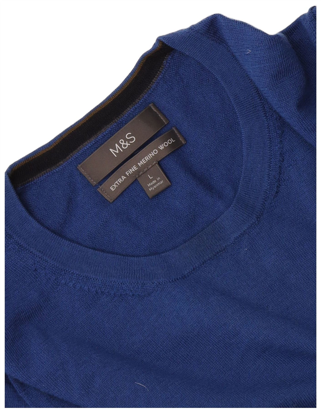 Maglione maglione girocollo da uomo Marks & Spencer grande lana merino blu