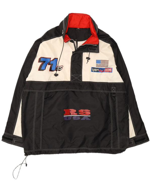 Giacca anorak grafica con cappuccio da uomo vintage USA UK 42 XL color block nero