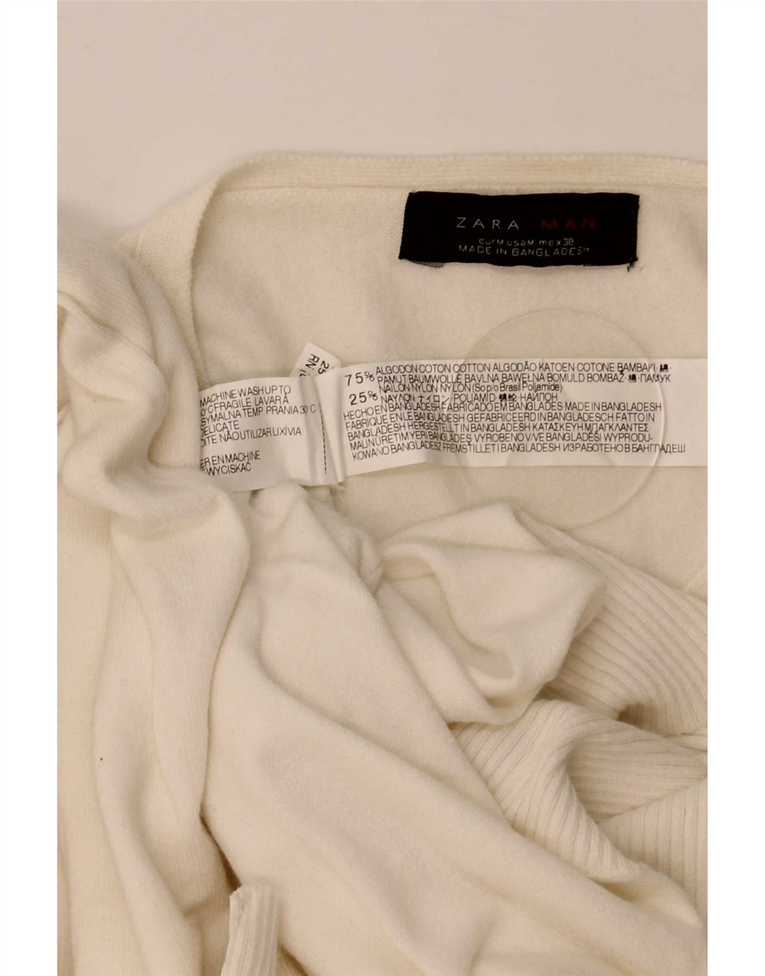 Maglione Zara da uomo con scollo a V in cotone bianco sporco medio
