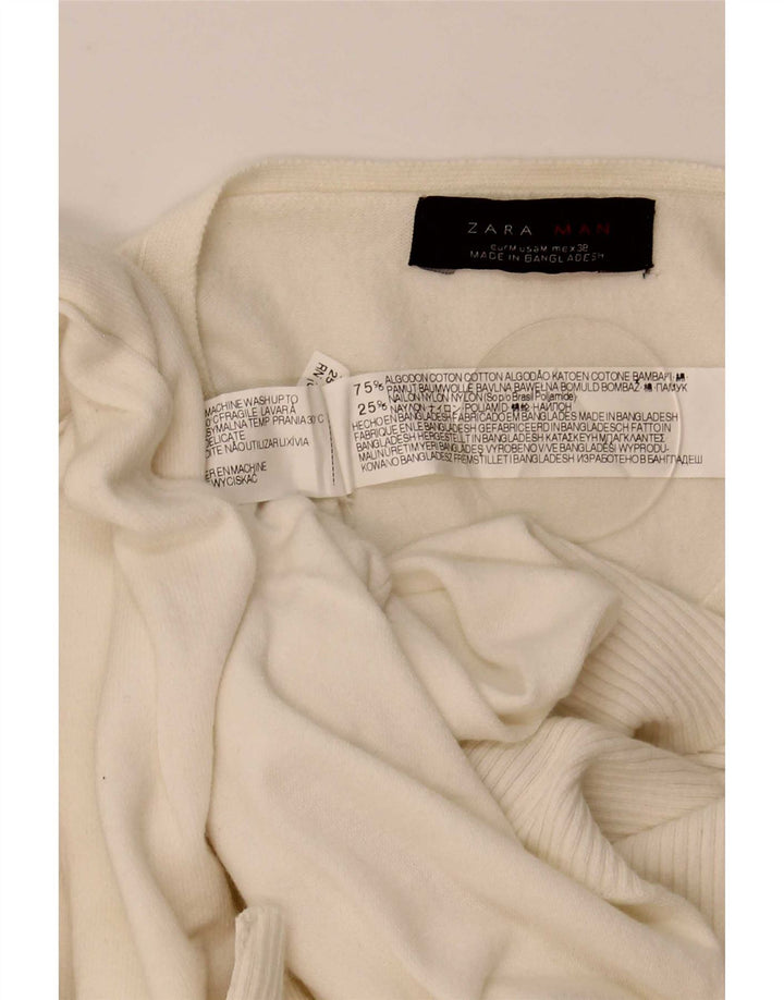 Maglione Zara da uomo con scollo a V in cotone bianco sporco medio