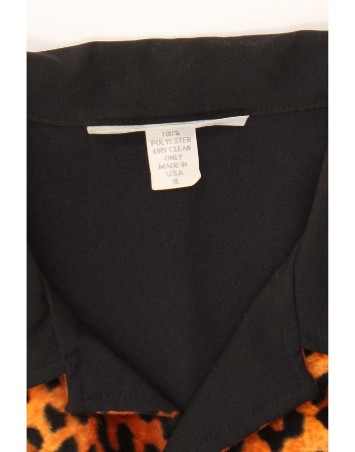 Camicia vintage da uomo a maniche corte XL nera con stampa animalier in poliestere