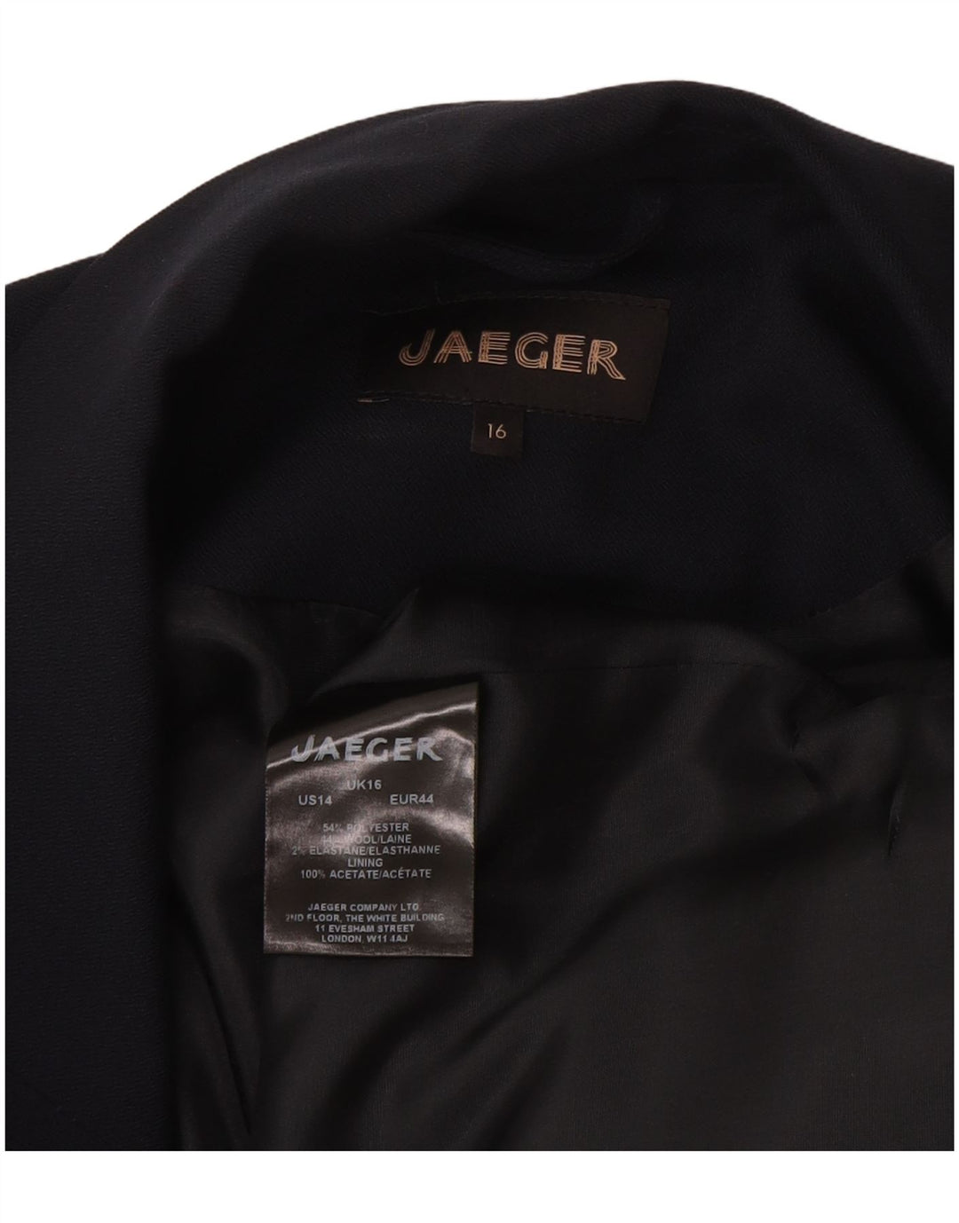 Giacca blazer senza maniche lunga da donna Jaeger UK 16 grande blu navy