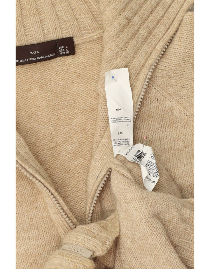 Maglione cardigan da uomo Zara grande in lana beige