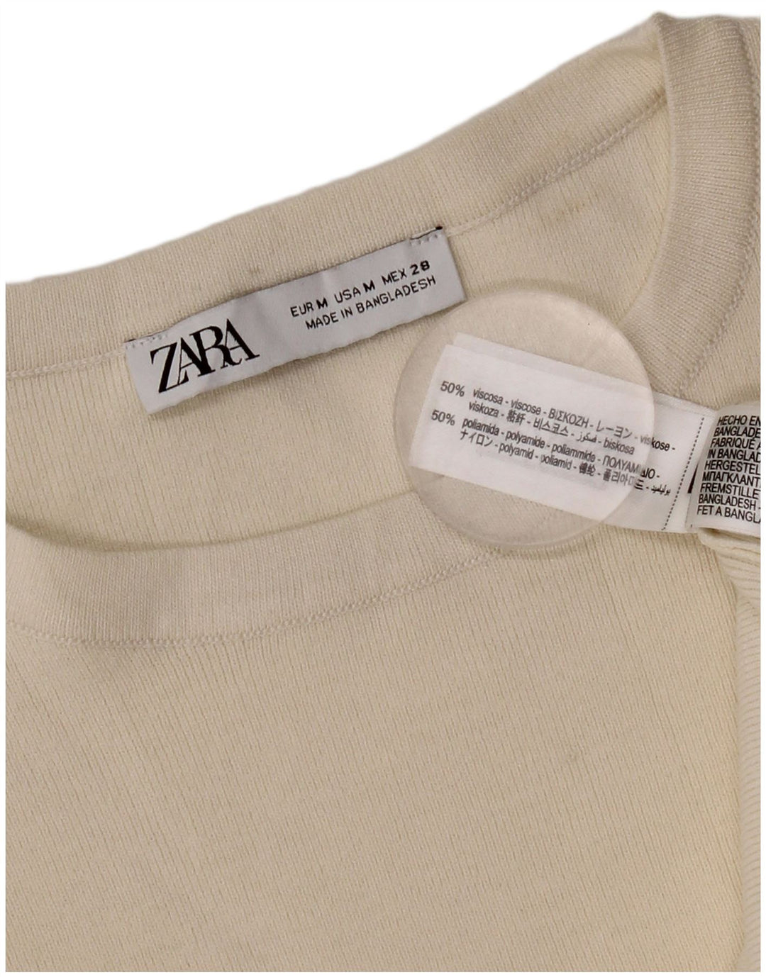 T-shirt oversize da donna Zara Top UK 14 viscosa bianco sporco medio