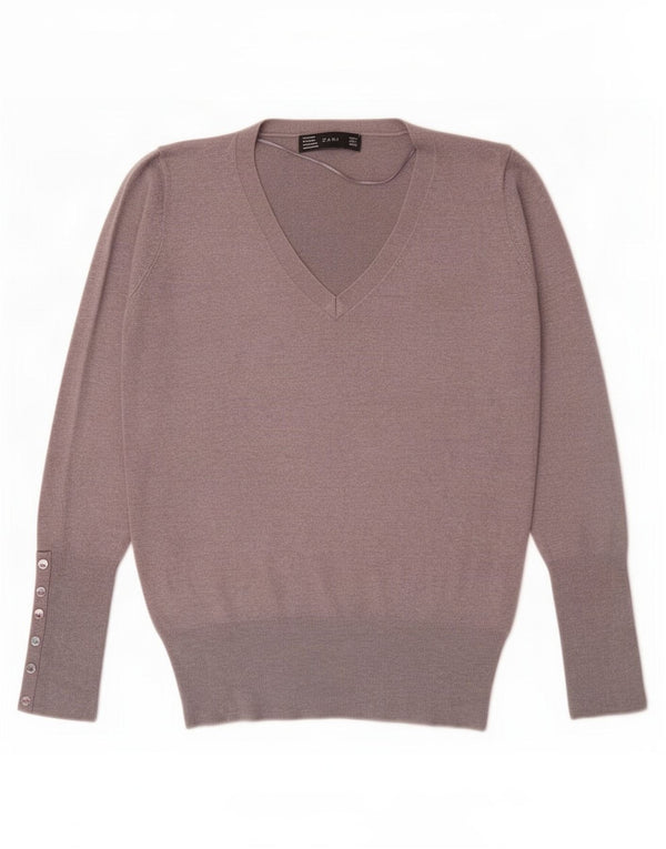 Zara Womens V-Neck Jumper Sweater UK 14 Large Grey Rayon