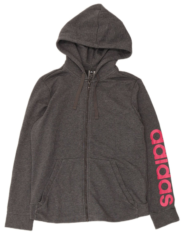 Felpa con cappuccio e zip Adidas Graphic Regular Fit da donna UK 16 Large Grigio