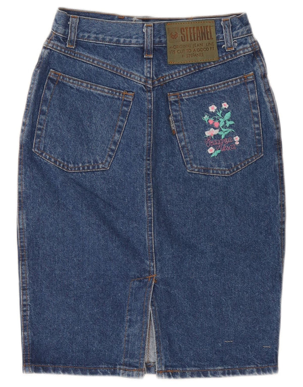 Gonna in denim da donna Stefanel IT 40 piccola W26 cotone floreale blu