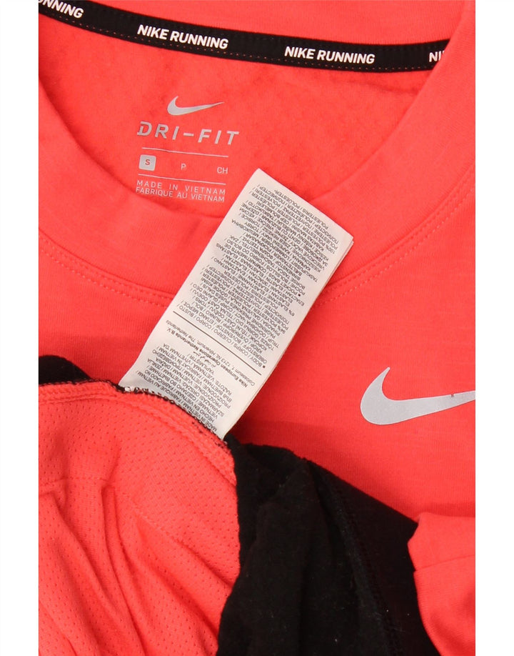 Nike Donna Dri Fit Top oversize a maniche lunghe UK 10 Small Rosso Colorblock