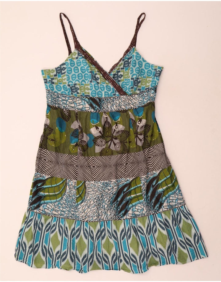 MONSOON Vestito estivo da donna UK 16 Grande cotone patchwork multicolore